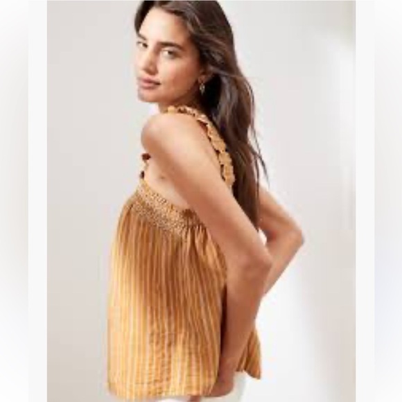 Banana Republic striped embroidered smocked neck top sz XL - Picture 6 of 7